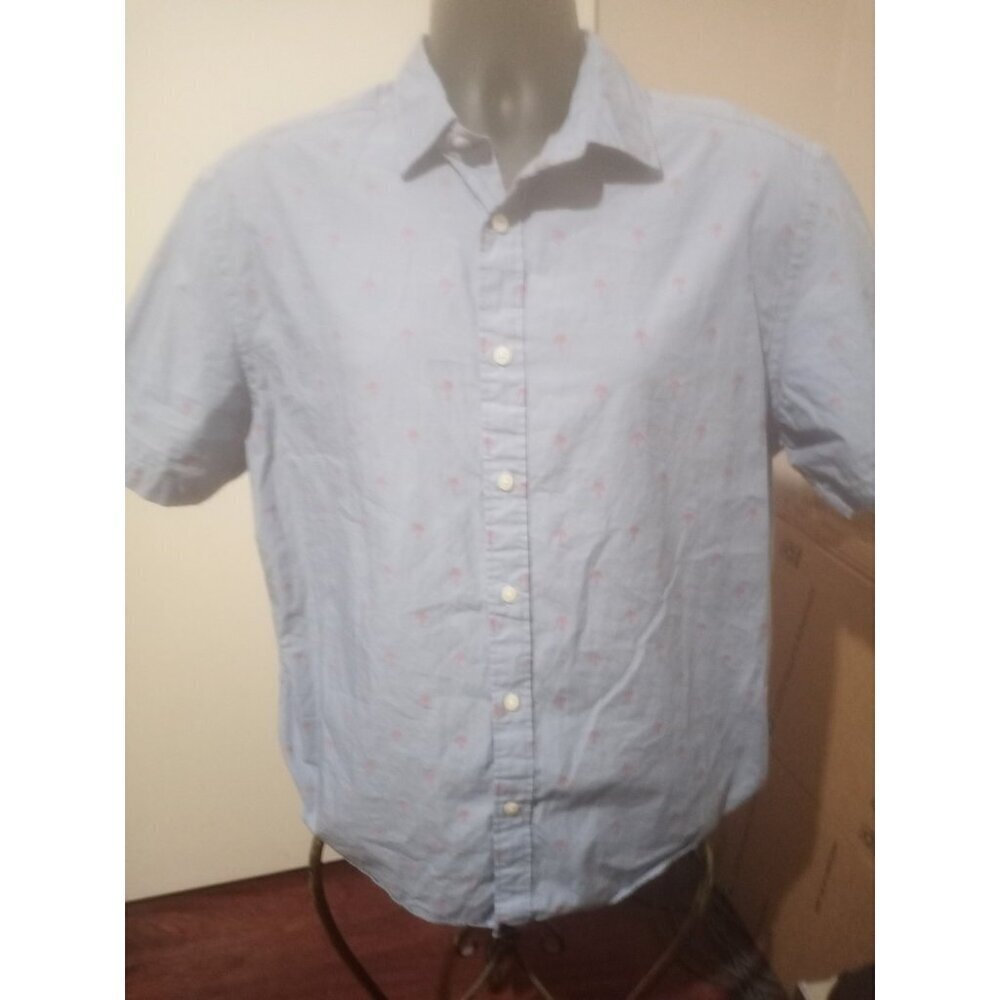 UNTUCKit Men's Light Blue Short Sleeve Hamilton Button Down Shirt Palm Tree Sz L